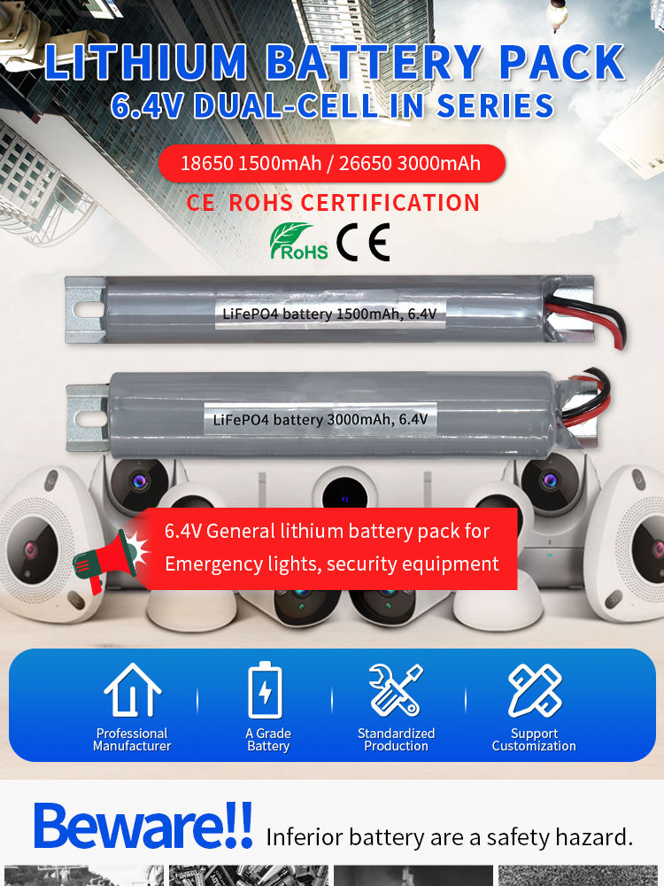 6,4 V, 12,8 V, 25,6 V, LED-Notlichtbatterie, wiederaufladbare 5000-mAh-Batterie für Notbeleuchtung